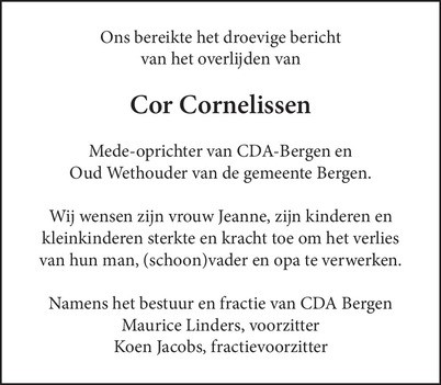 Overlijden Cor Cornelissen